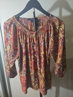 Chadwicks Multicolor Tie-Dye Print Button-Front Peasant Blouse